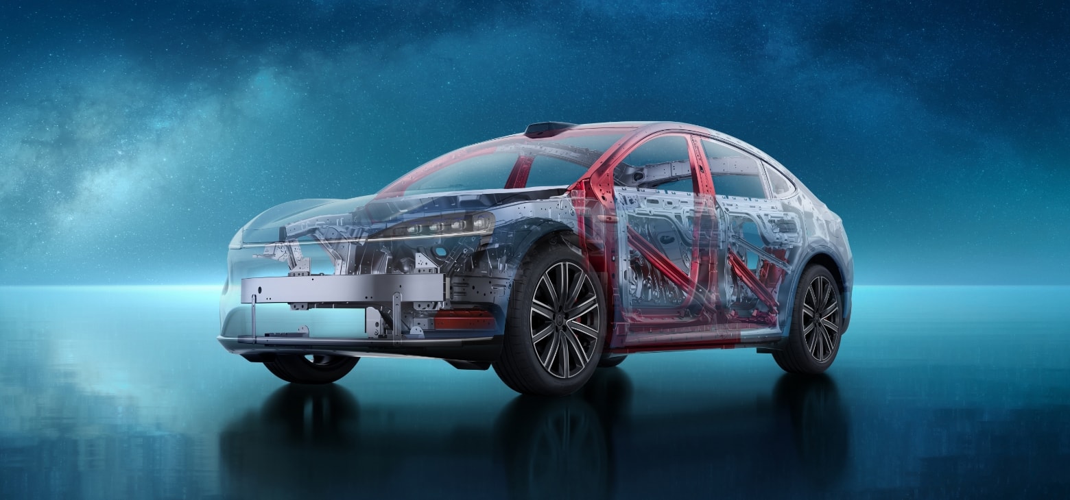 智界 R7 结构透视图，展示其安全性能